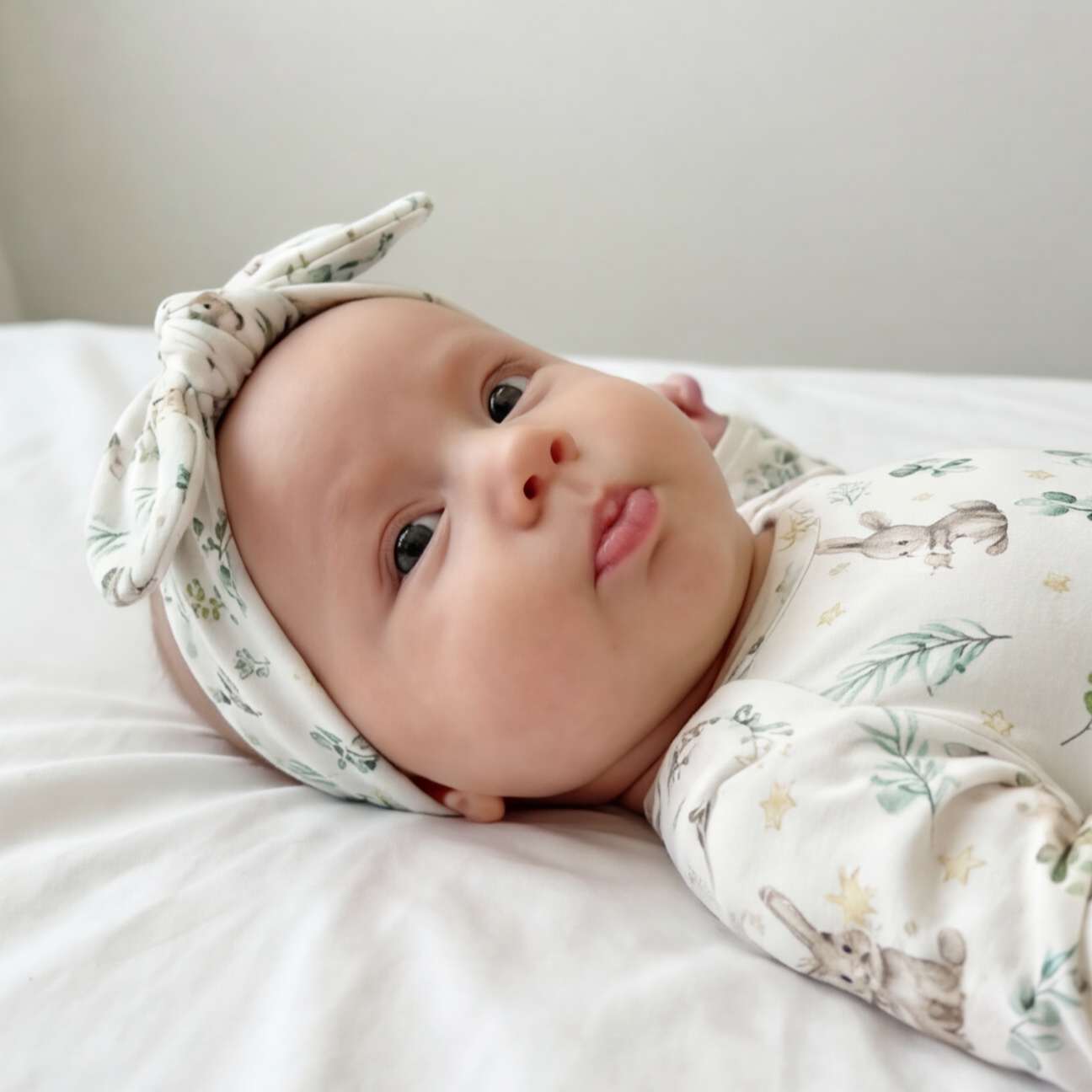 Personalized Knotted Headband in Bunny Garden