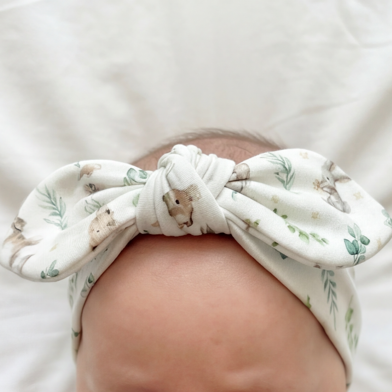 Personalized Knotted Headband in Bunny Garden