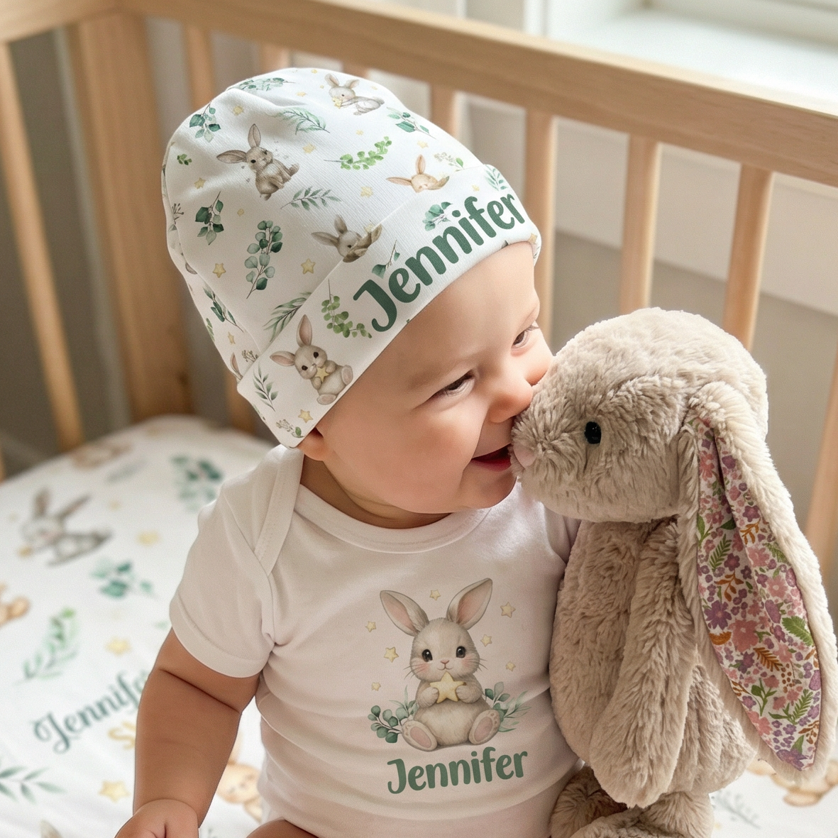 Personalized Beanie in Bunny Garden