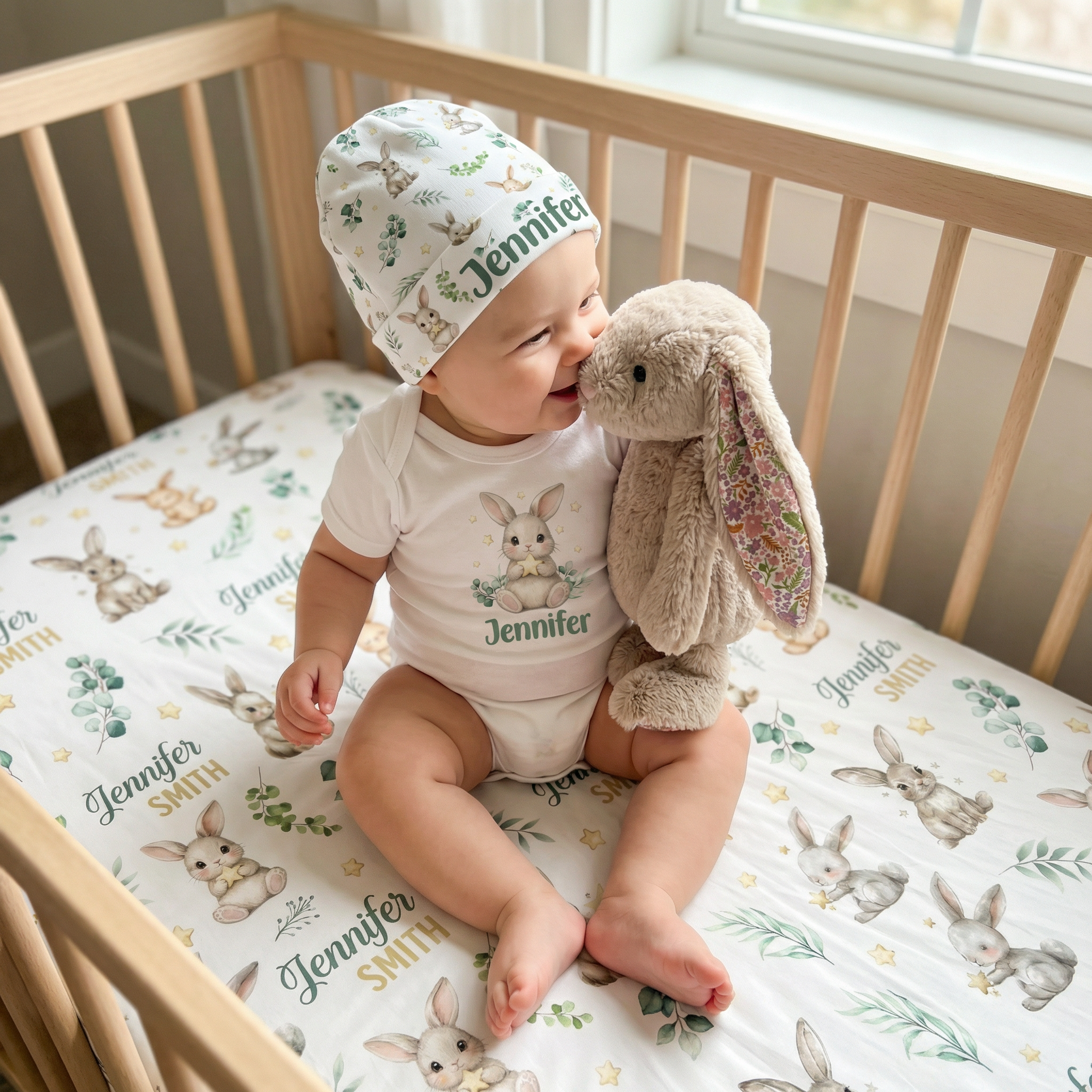 Personalized Beanie in Bunny Garden
