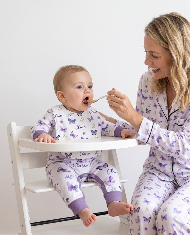Personalized Bib and Burp Cloth Set in Purple Butterfly