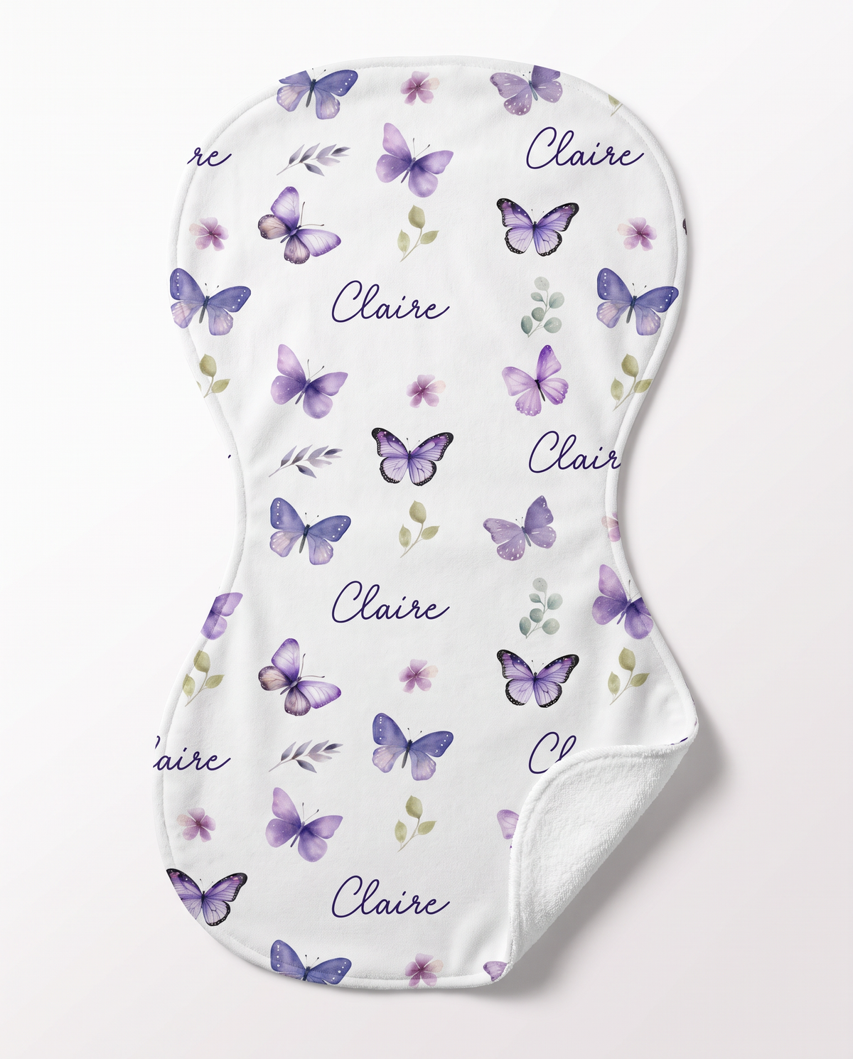 Personalized Bib and Burp Cloth Set in Purple Butterfly