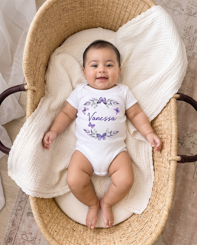 Personalized Graphic Bodysuit in Purple Butterfly
