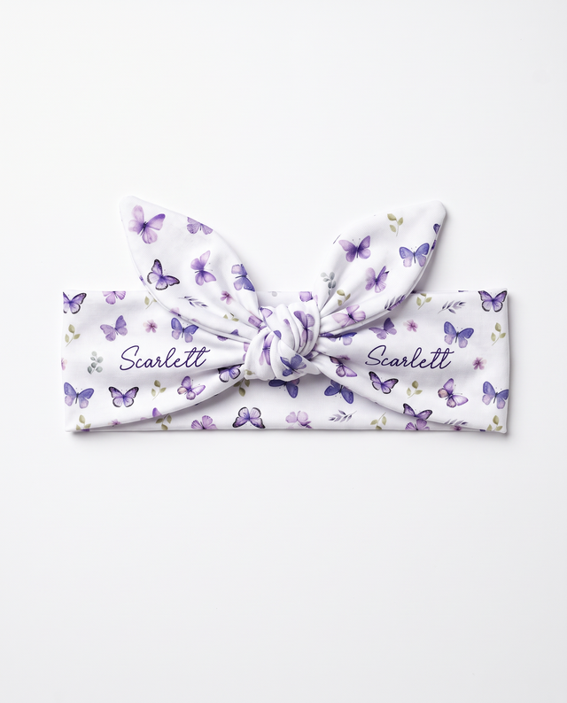 Personalized Knotted Headband in Purple Butterfly