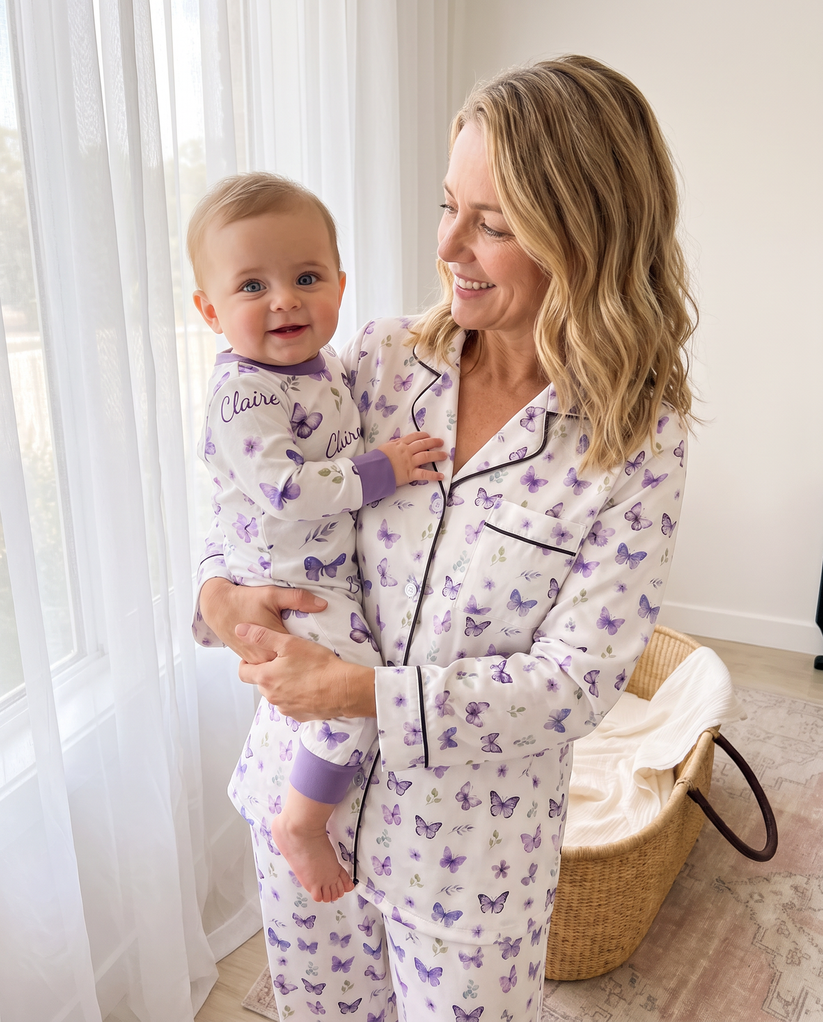 Personalized Long-sleeved Snap Romper in Purple Butterfly