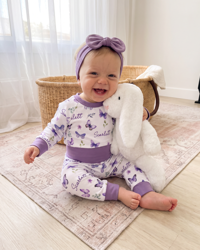 Personalized Baby Pajama Set in Purple Butterfly