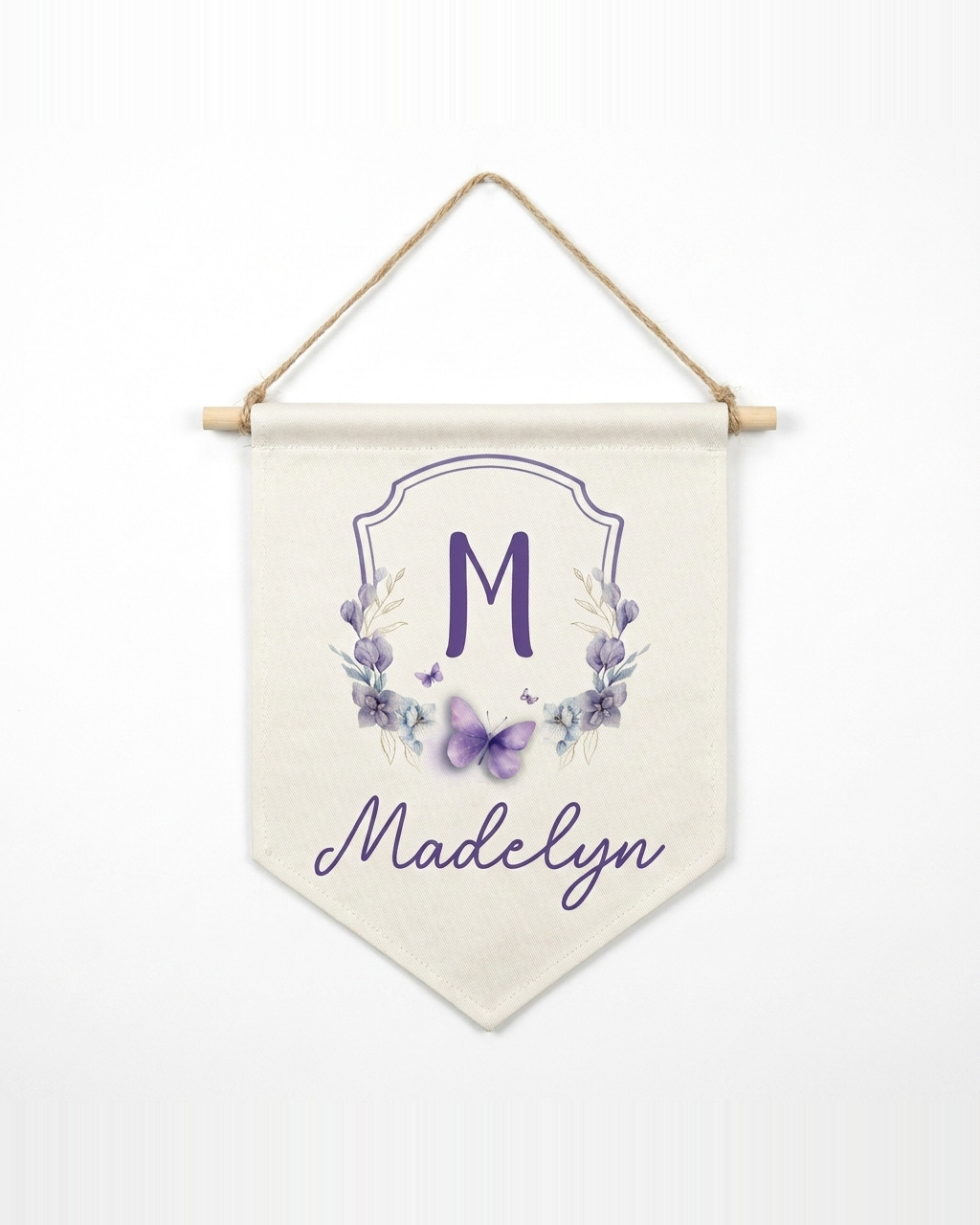 Personalized Shield Pennants in Purple Butterfly