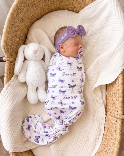 Personalized Swaddle in Purple Butterfly
