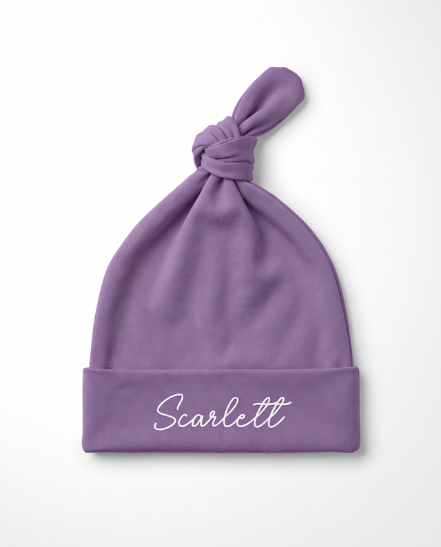 Personalized Knotted Hat in Purple