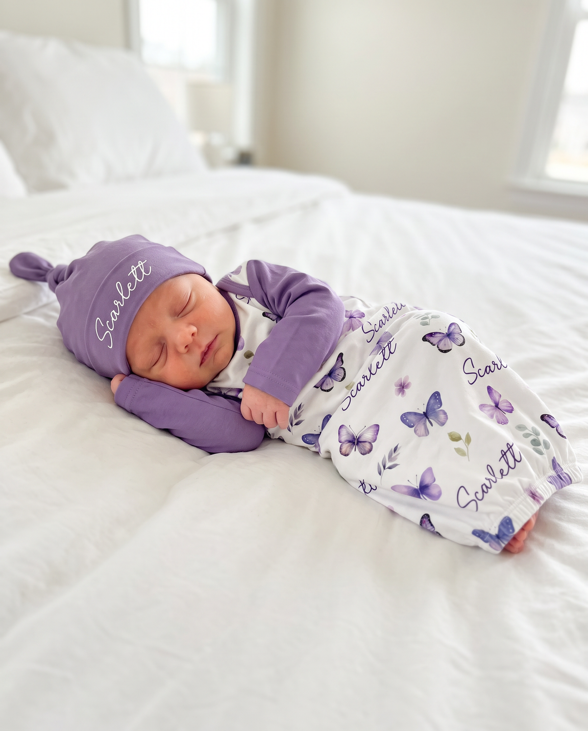 Personalized Knotted Hat in Purple