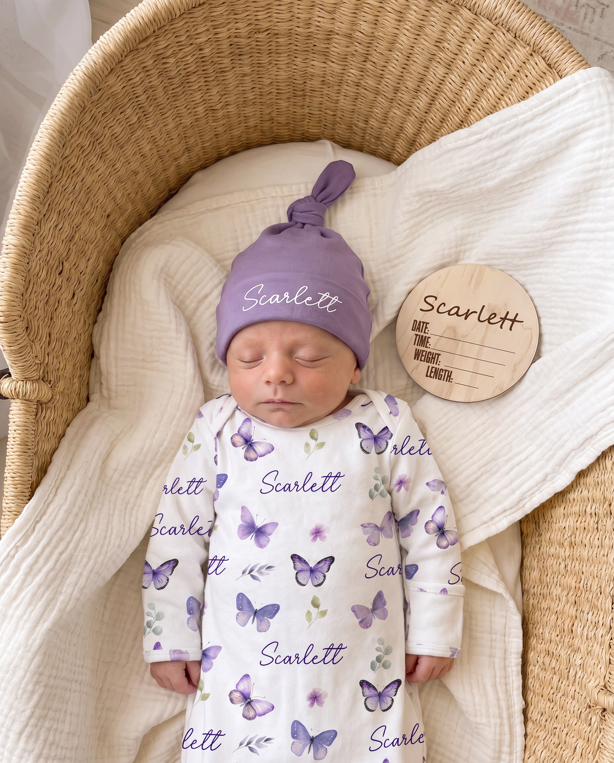 Personalized Knotted Hat in Purple