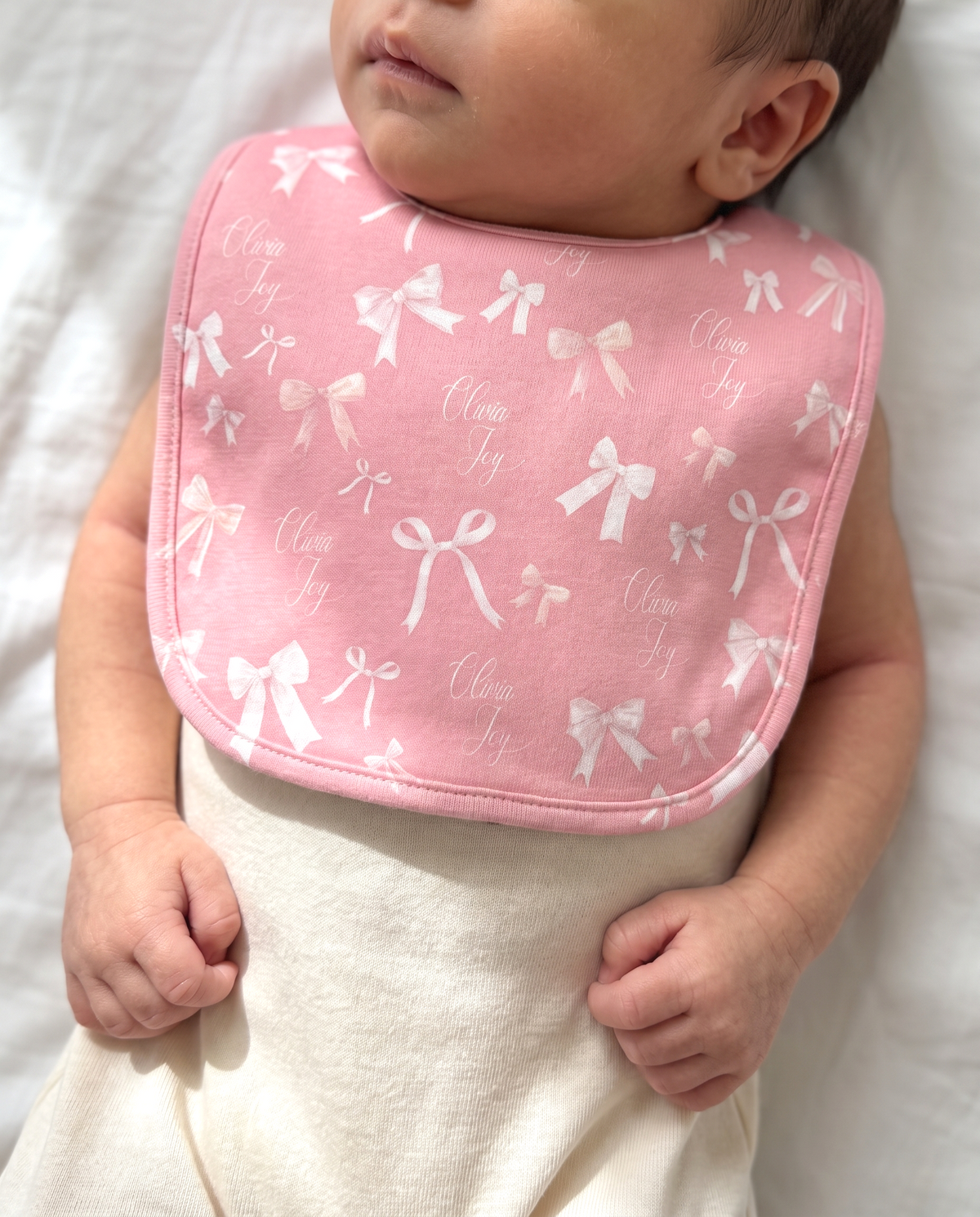 Personalized Bib and Burp Cloth Set in Pink Coquette Bow