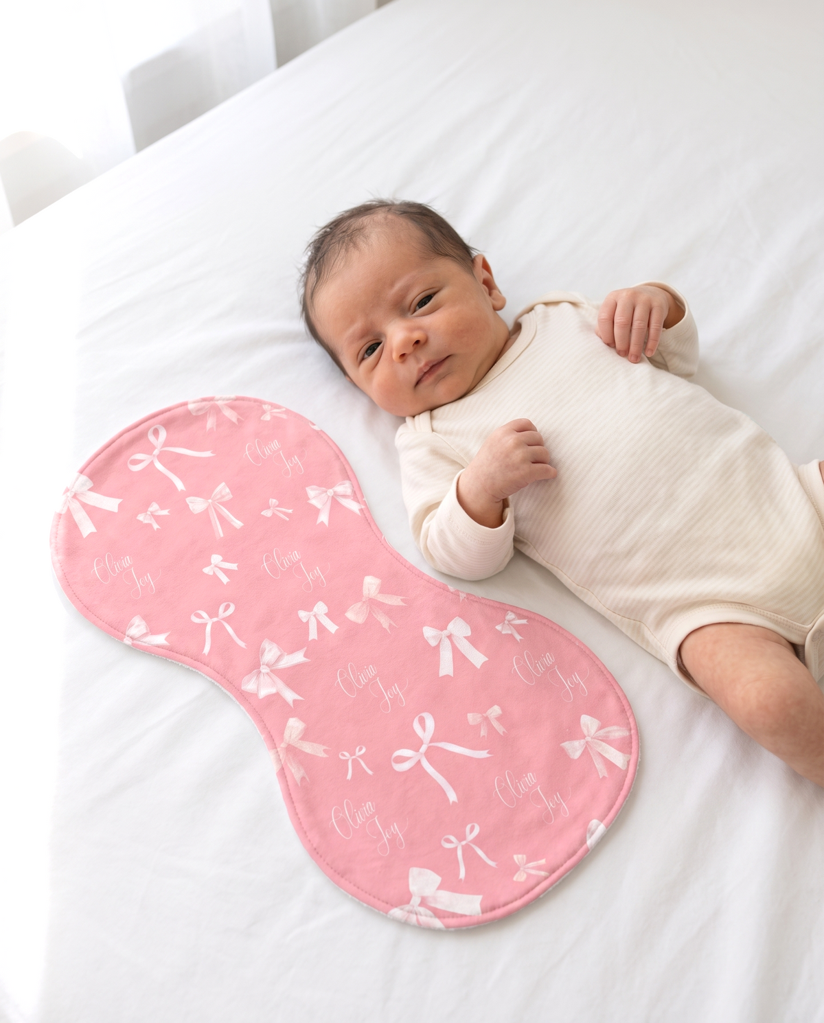 Personalized Bib and Burp Cloth Set in Pink Coquette Bow