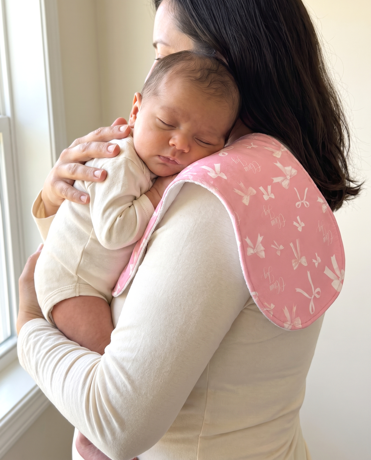 Personalized Bib and Burp Cloth Set in Pink Coquette Bow