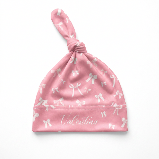Personalized Knotted Hat in Pink Coquette Bow