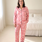 Long-Sleeved Women's Pajama Set in Pink Coquette Bow
