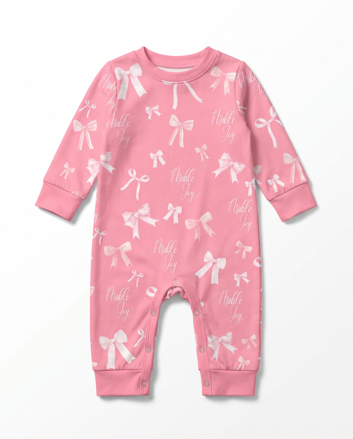 Personalized Long-sleeved Snap Romper in Pink Coquette Bow