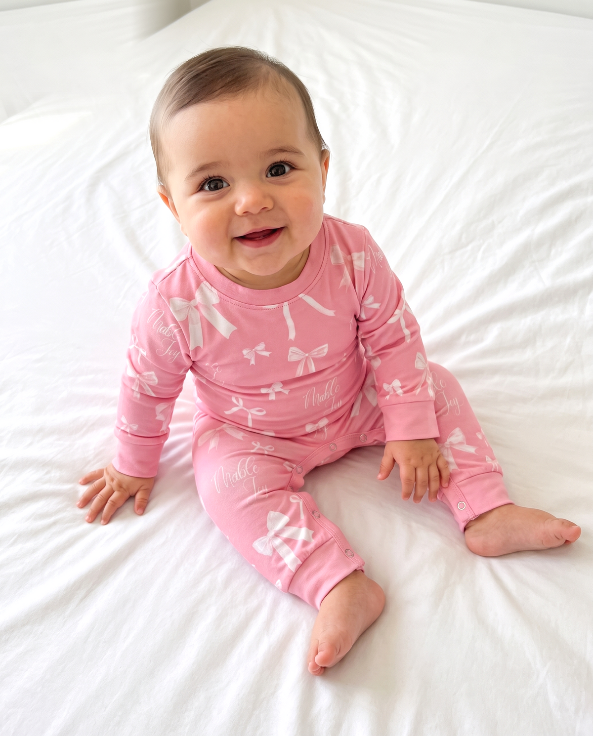 Personalized Long-sleeved Snap Romper in Pink Coquette Bow