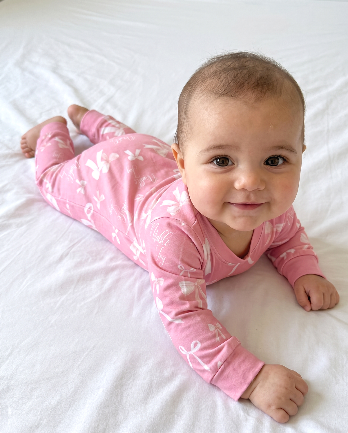 Personalized Long-sleeved Snap Romper in Pink Coquette Bow
