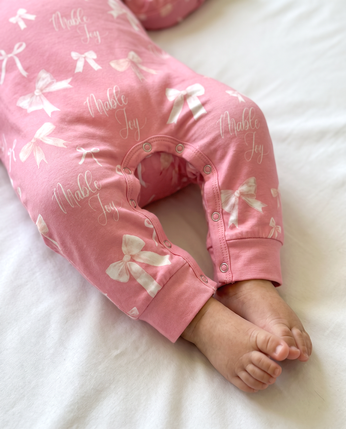 Personalized Long-sleeved Snap Romper in Pink Coquette Bow