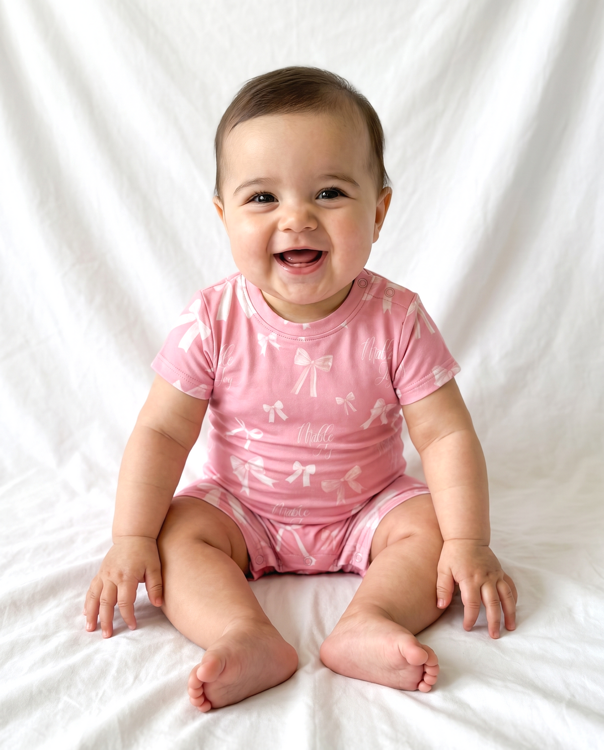Personalized Snap Romper in Pink Coquette Bow