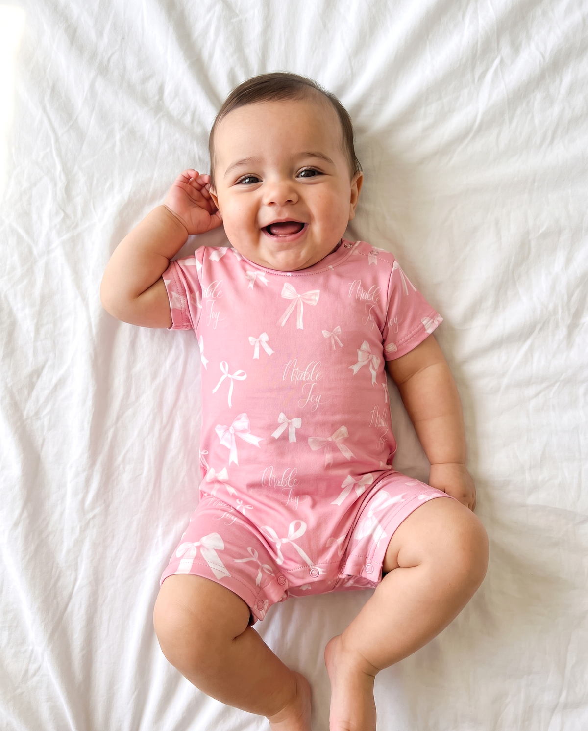 Personalized Snap Romper in Pink Coquette Bow