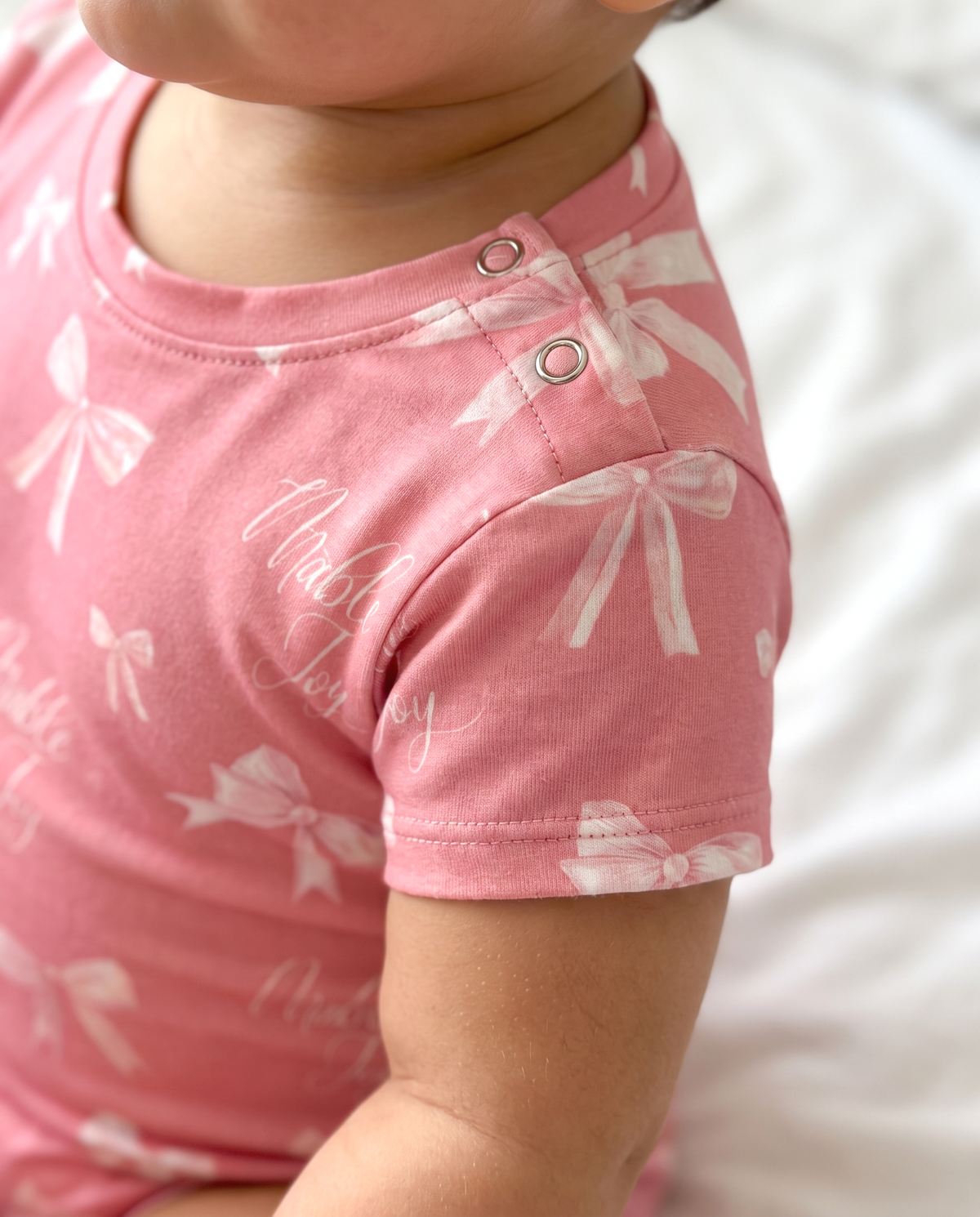 Personalized Snap Romper in Pink Coquette Bow