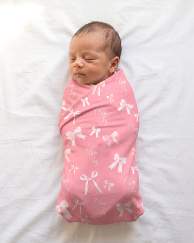 Personalized Swaddle in Pink Coquette Bow