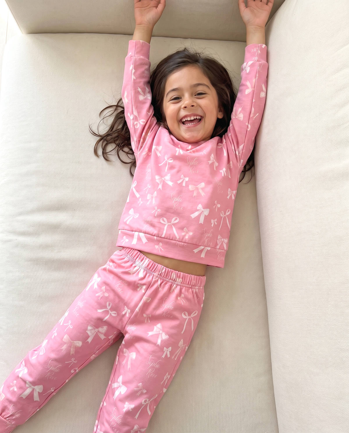 Personalized Two Piece Pajama Set in Pink Coquette Bow