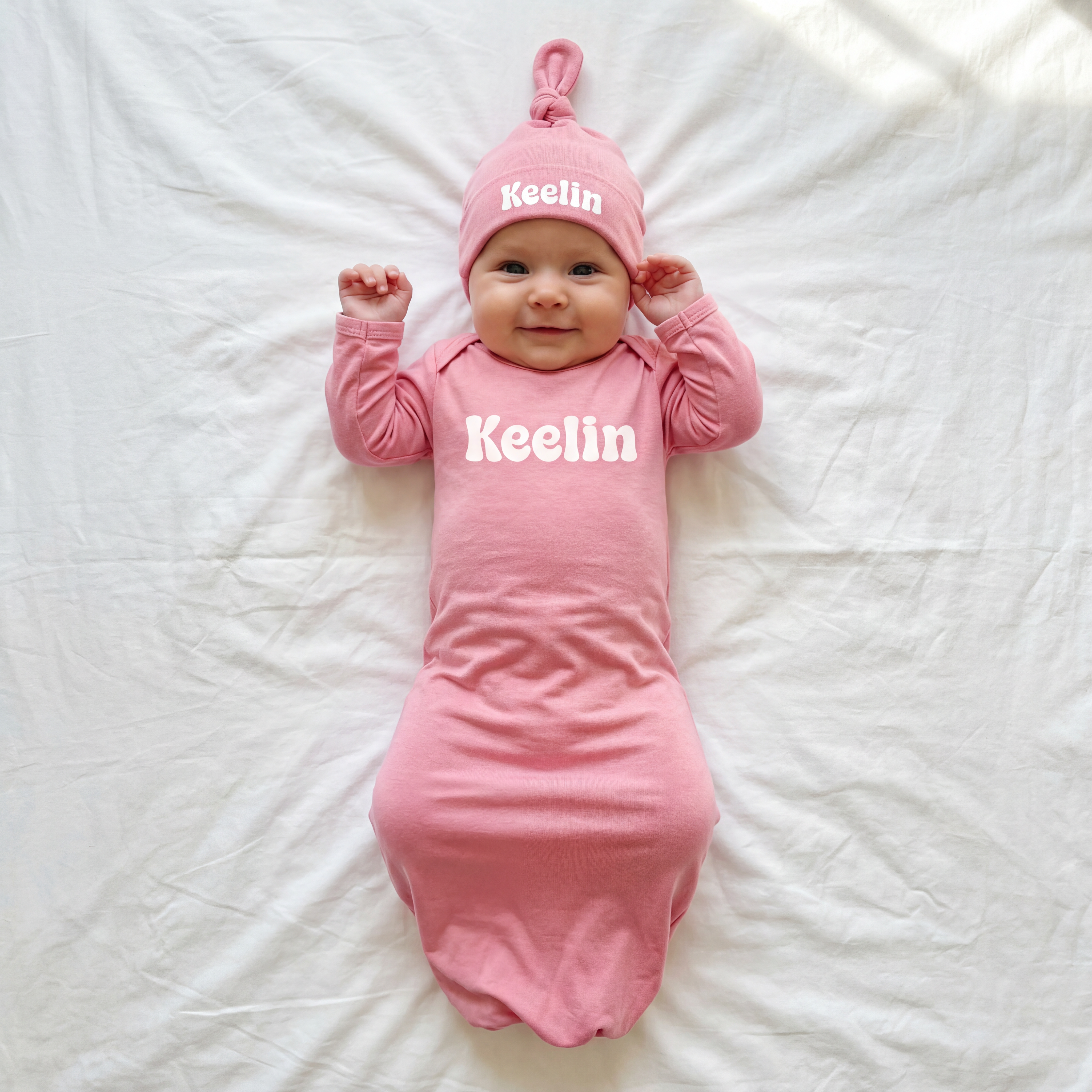 Personalized Sleep Gown Bubble Font in Peony