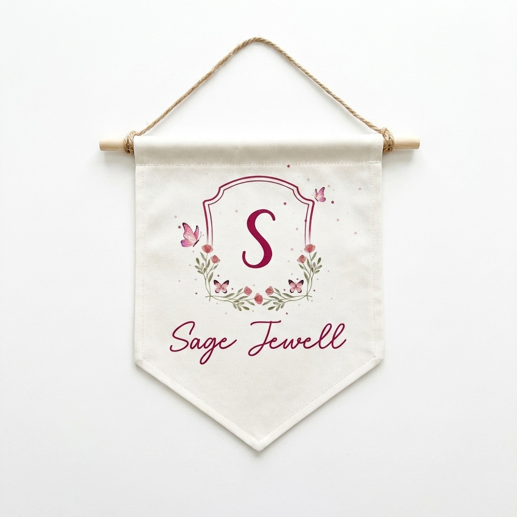 Personalized Shield Pennants in Pink Butterfly