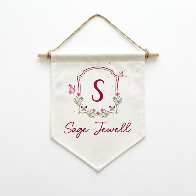 Personalized Shield Pennants in Pink Butterfly