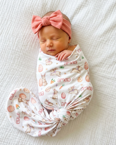 Personalized Swaddle in Pink Easter Eggs