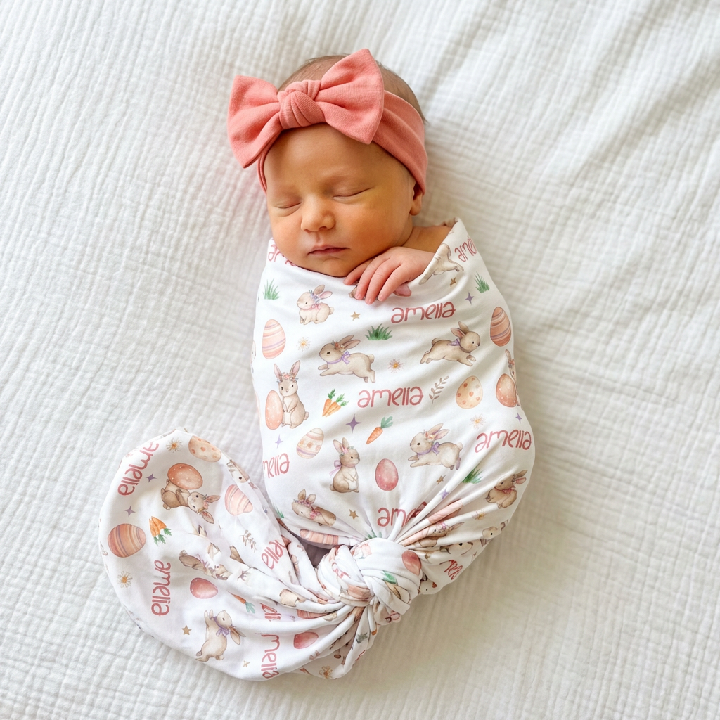 Personalized Swaddle in Pink Easter Eggs