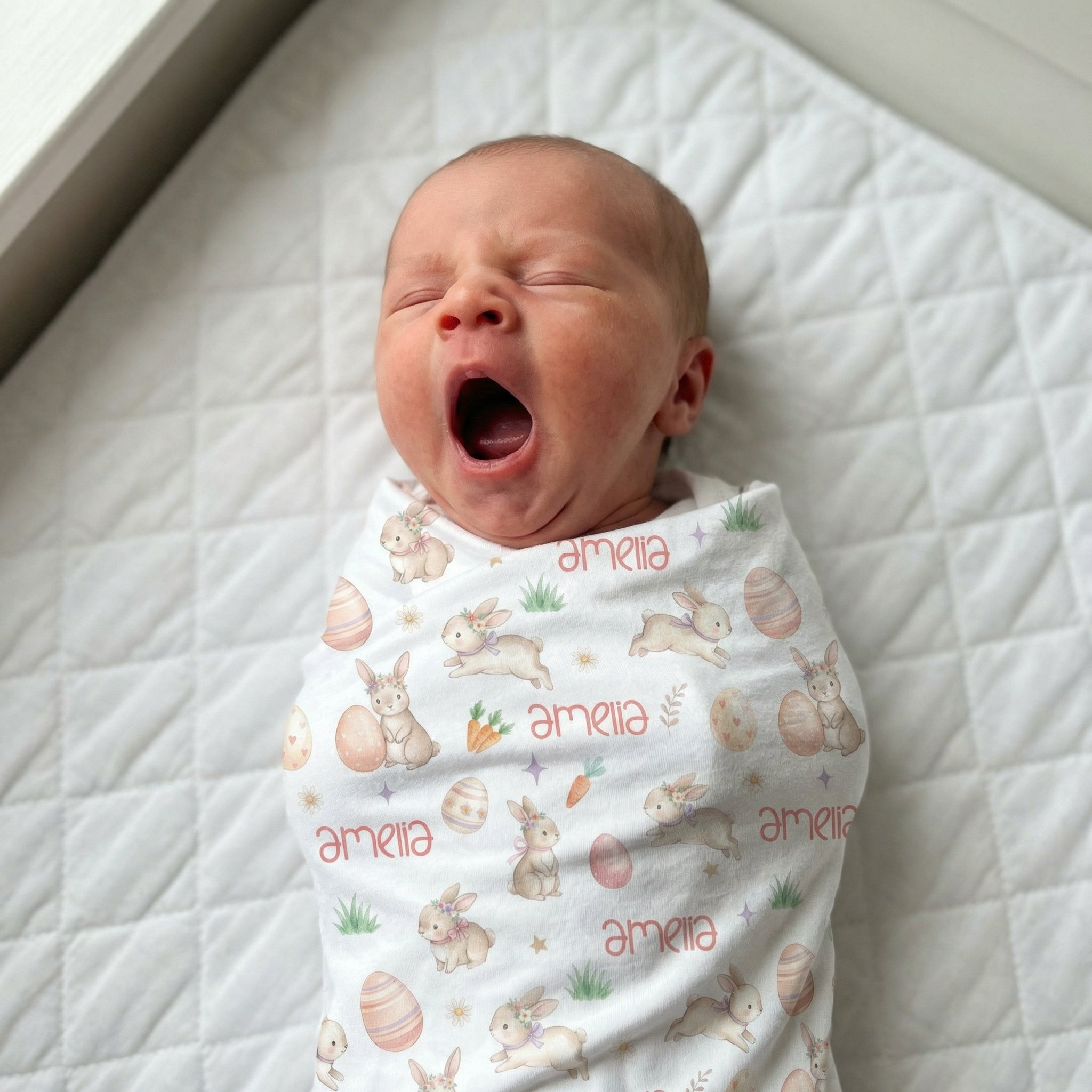 Personalized Swaddle in Pink Easter Eggs