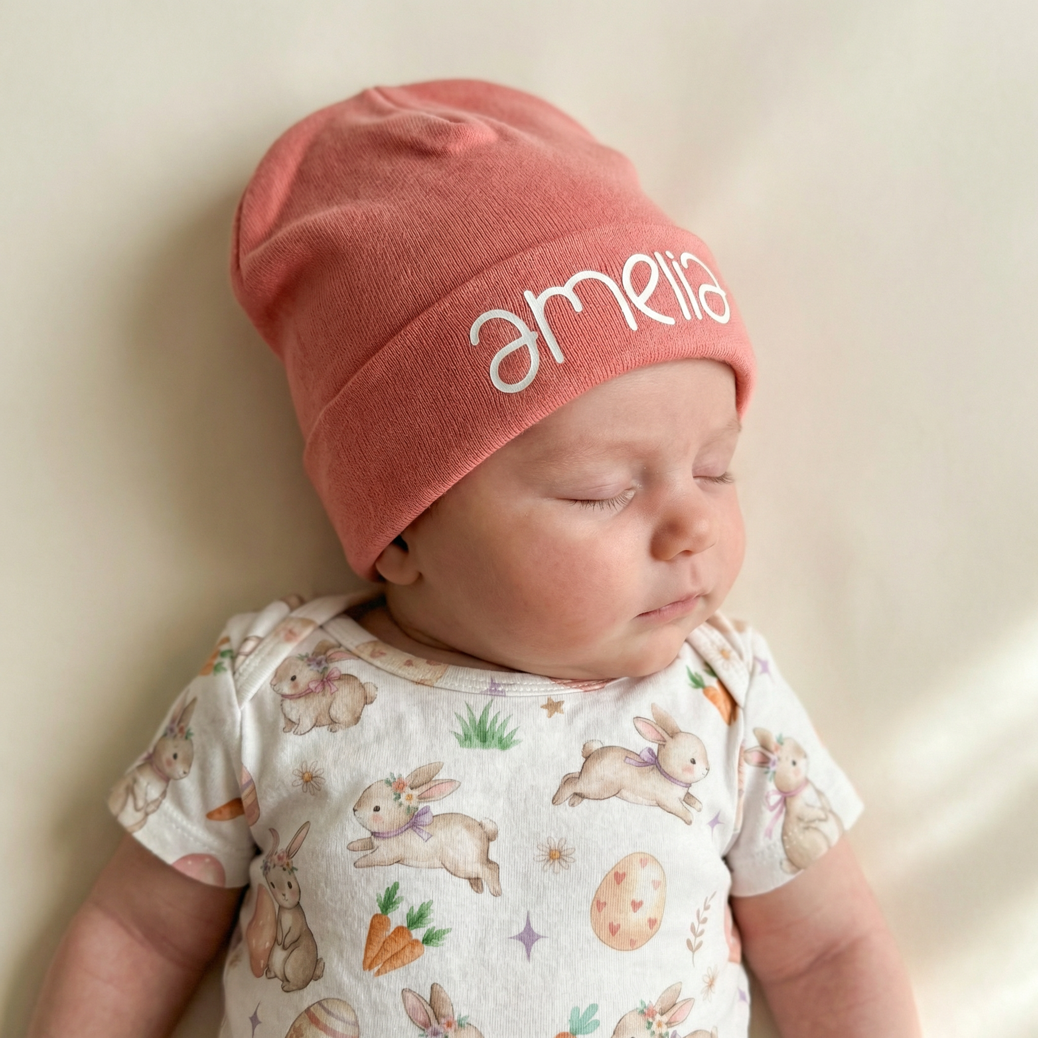 Personalized Beanie in Coral Pink