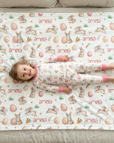 Personalized Blanket in Pink Easter Eggs