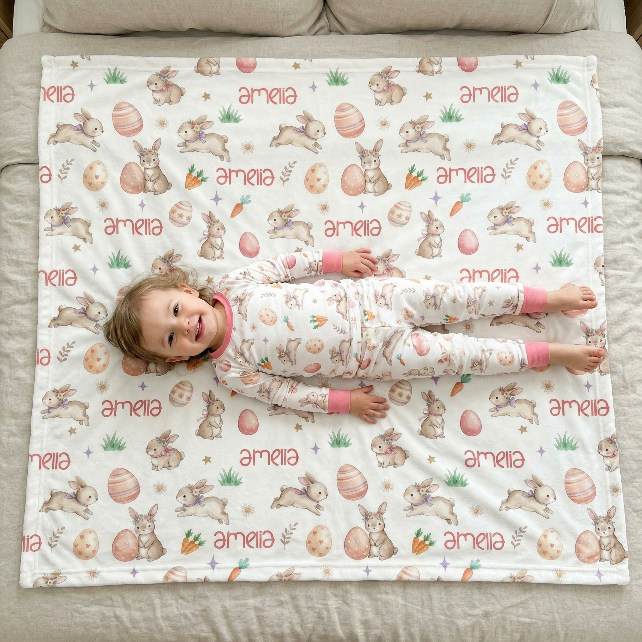 Personalized Blanket in Pink Easter Eggs