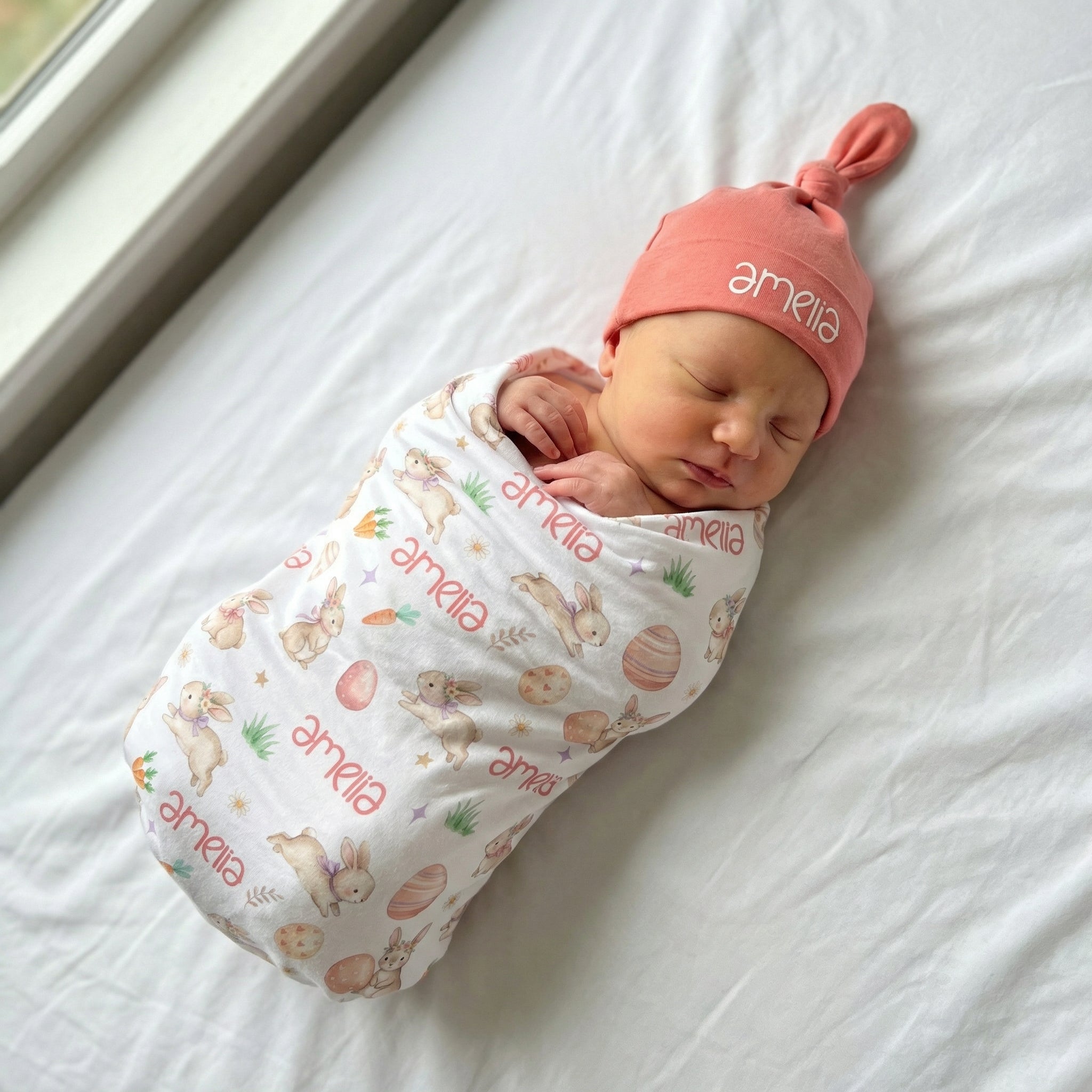 Personalized Swaddle in Pink Easter Eggs