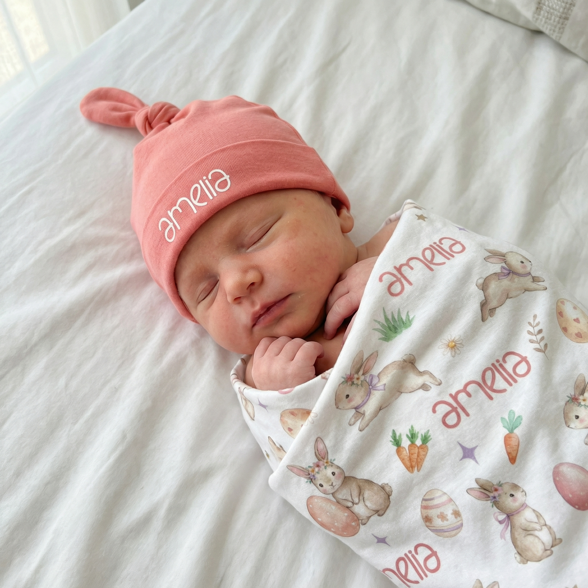 Personalized Swaddle in Pink Easter Eggs