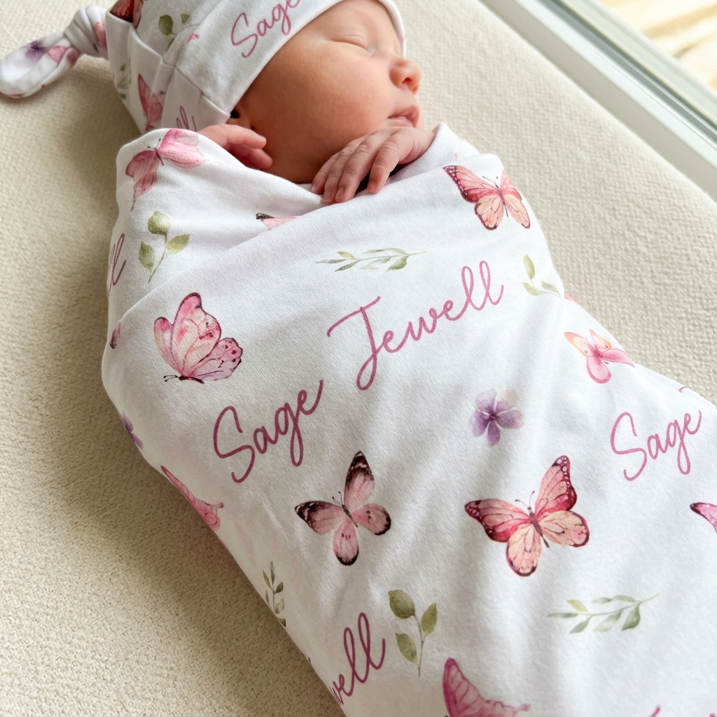 Personalized Swaddle in Pink Butterfly
