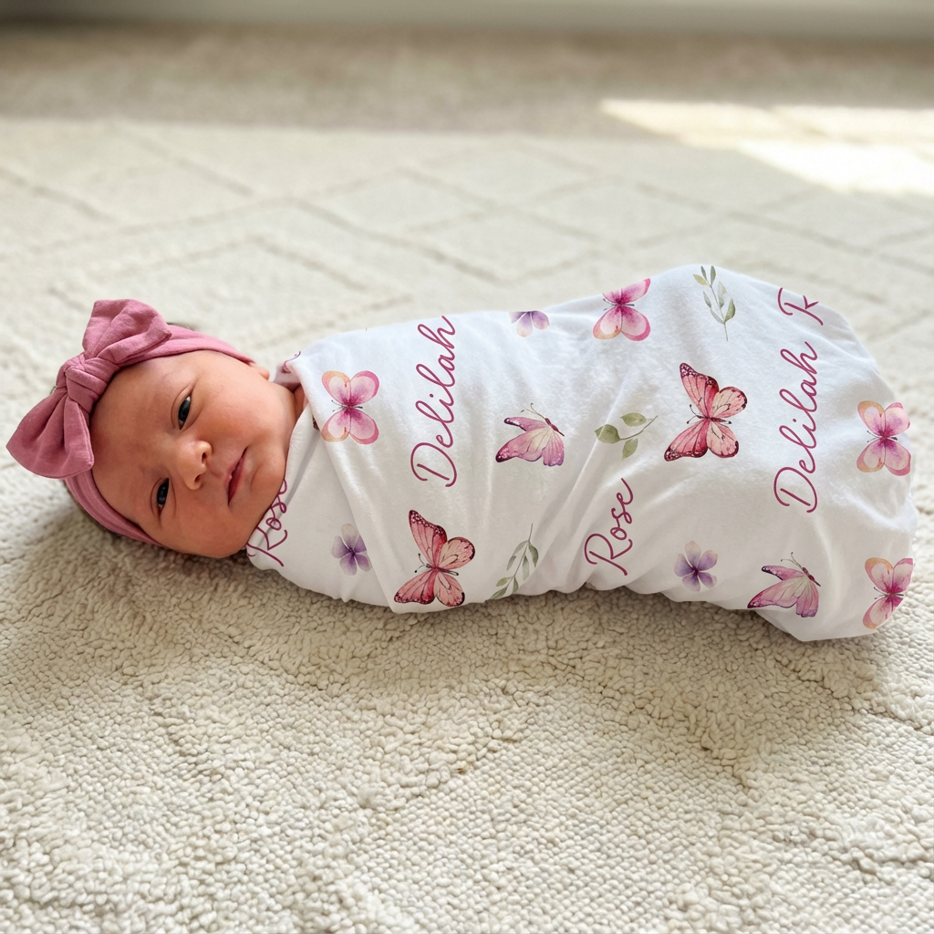 Personalized Swaddle in Pink Butterfly