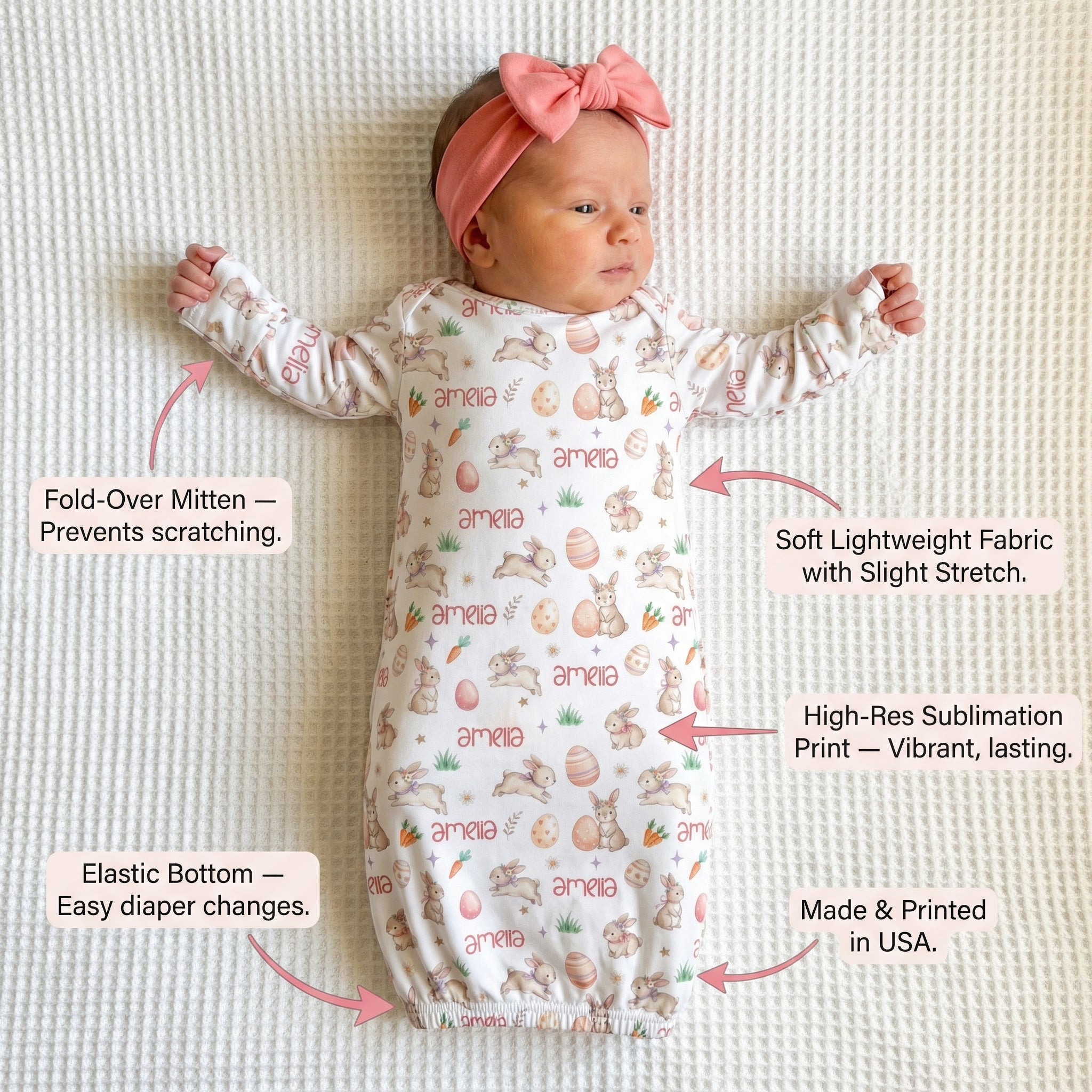 Personalized Sleep Gown in Pink Easter Eggs