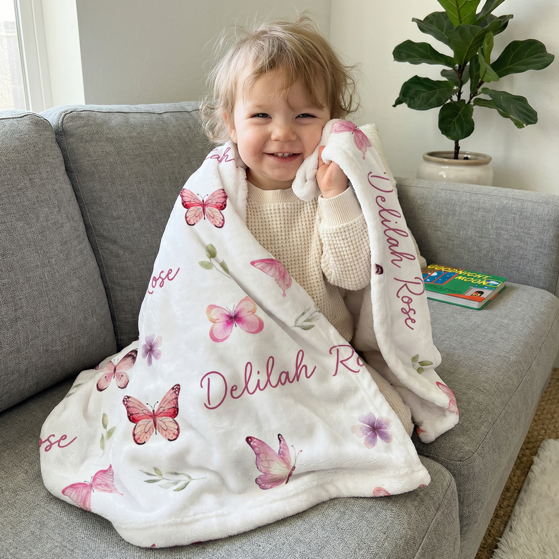 Pink Butterfly Personalized Minky Blanket