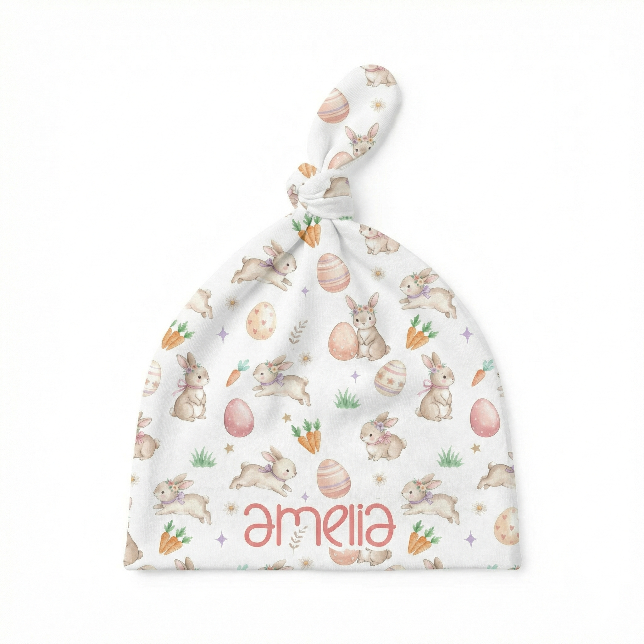 Personalized Knotted Hat in Pink Easter Eggs