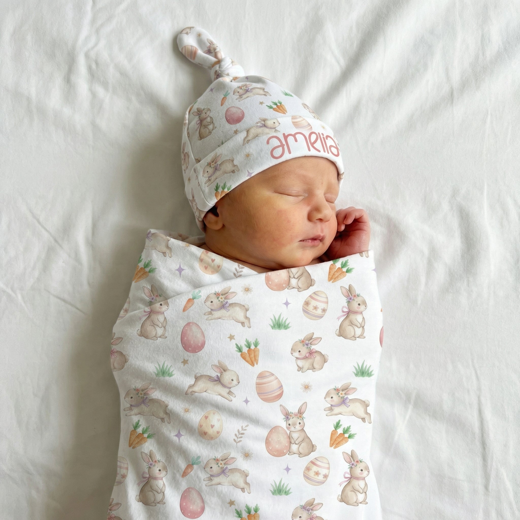 Personalized Knotted Hat in Pink Easter Eggs