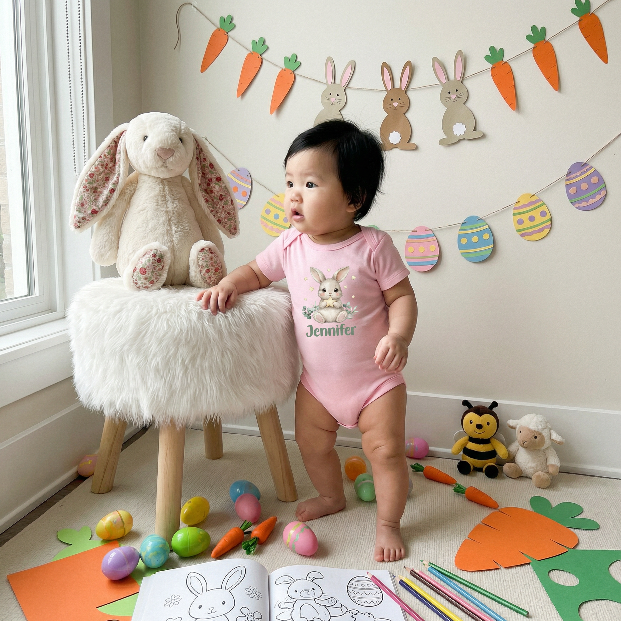 Personalized Graphic Bodysuit in Bunny Garden