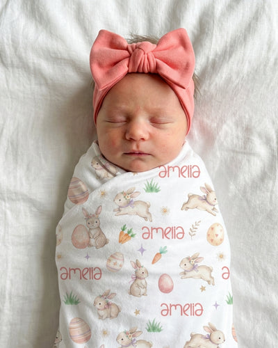 Personalized Bow Headband in Coral Pink