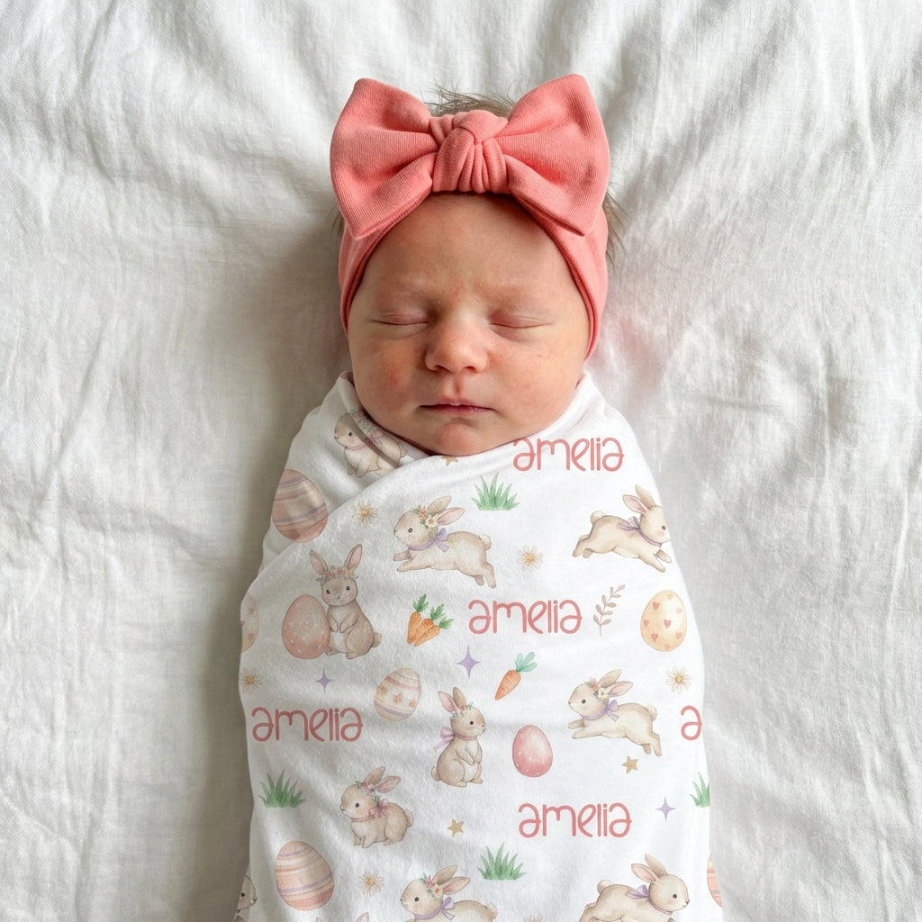 Personalized Bow Headband in Coral Pink