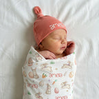 Personalized Knotted Hat in Coral Pink